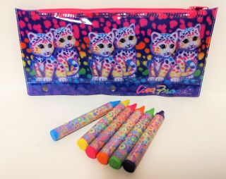 Rare Lisa Frank Sasha & Shanti Pencil Pouch Case Accessory With Crayons Case