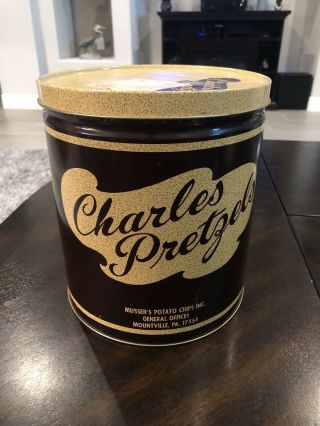 Rare Vintage Charles Chips 2 Lb Pretzel Chip Can Musser’s Potato Mountville Pa