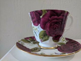 Royal Winchester Bone China Teacup & Saucer Maroon Roses