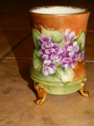 Antique Gda Limoges France Hp Porcelain Wild Violet Design Vase,  Signed