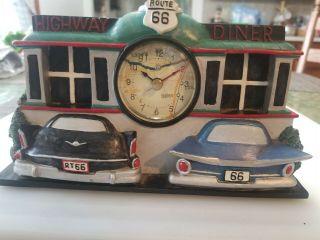 Vintage Route 66 Car Clock Very Rare Composite Very Heavy Pre - Owned