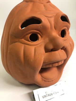 RARE SCARED FACE JACK O LANTERN Terracotta Clay Pumpkin Head Ceramic Halloween 2