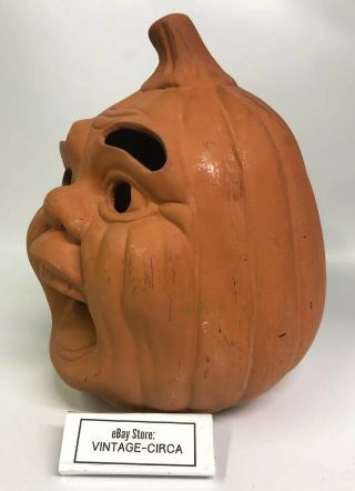 RARE SCARED FACE JACK O LANTERN Terracotta Clay Pumpkin Head Ceramic Halloween 3