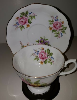 Vintage Tea Cup Saucer Royal Albert Bone China England Flowers Gold Rims 3
