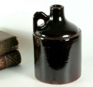 Antique Stoneware Jug Shiny Dark Brown Glaze C.  1850 - 1899 Whiskey Jug