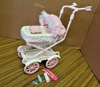 Rare Mattel 1999 Barbie Baby Carriage / Stroller With 2 Bottles & 2 Pacifiers