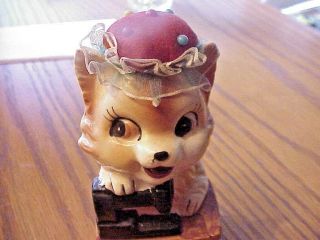 ANTIQUE SEWING CERAMIC PIN CUSHION KITTY WITH TAPE MEASURE - WALES - 3