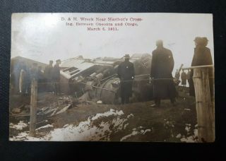 Antique 1911 Postcard D&h Train Wreck,  Hurlbut 