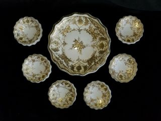 Antique Nippon Hand Painted Porcelain Gold Moriage Footed Serving & Nut Bowls