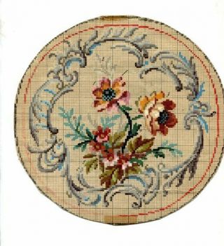 Antique Berlin Woolwork Hand Painted Chart Pattern Floral W Scroll Bord