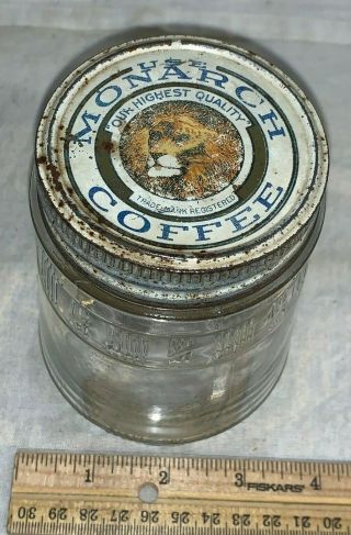 Antique Monarch Coffee Jar Tin Litho Lion Lid Reid Murdoch Chicago Grocery Store