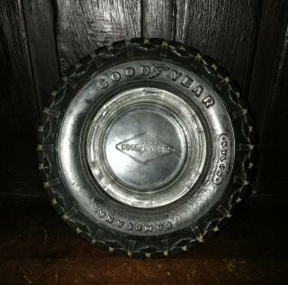 Vintage Rare Good Year Tire Tyre Argentina Ashtray Ad Wheel Rubber & Glass 6.  5 "
