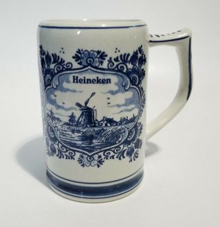 Heineken Delft Hand Painted Mug Stein Delftsche Huys Holland 20 Oz Rare