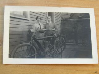 Antique Snapshot Photo Motorcycle Motor Cycle Bike Motorized