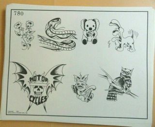 Vintage 1985 Rare Spaulding & Rogers Tattoo Flash Sheet 780 Winged Skull Odie