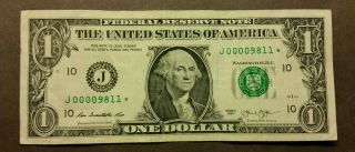 $1 Bill 2013 Crisp Star Note - Very Rare 250k Run Low Serial Number 00009811