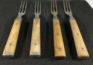 Antique Civil War Era - 4 Bone - Handled Pewter Three Prong Forks 3