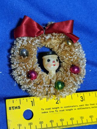 Antique Rare Wreath Xmas Tree Ornament Celluloid Snowman White Vtg Old Red