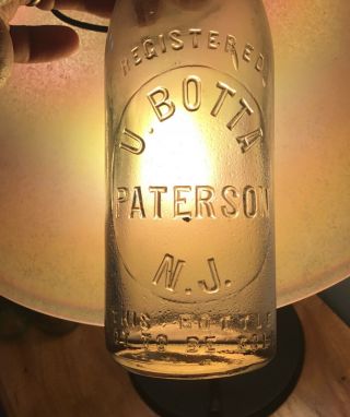 Antique U Botta Paterson Nj Blob Top Soda Bottle Porcelain Stopper Advertising