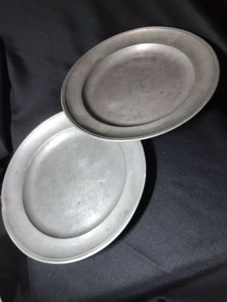 2 Antique Pewter Plates 9” 4 Touch Marks Angel W/stag And Scale.
