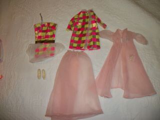 Vintage Barbie Mod Outfit Shoes Night Gown Mattel Bright Pink,  Green,  And Silver