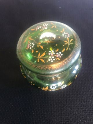 Antique Moser Glass Enameled Hinged Trinket Powder Jar Germany