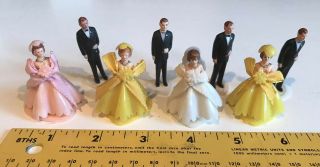 Vintage Plastic 1950s Wedding Cake Toppers: Bride Groom Wedding Party