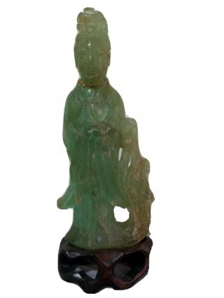 Antique Chinese Quan Yin Statue Carved Fluorite Stone Figure Qing Dynasty