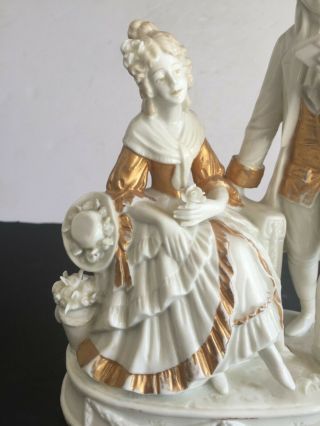 Antique DRESDEN Porcelain YOUNG COUPLE Figurine Gold Gilt Crown N Mark 3