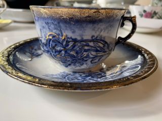1896 - 1912 Empire Porcelain Stoke On Trent Blue Iris Teacup/ Saucer