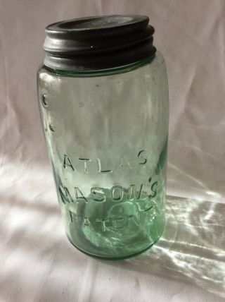 Antique Fruit Jar - Quart Apple Green Atlas Mason’s Patent