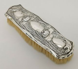 Vtg 1907 S M Levi Art Nouveau Water Lily Solid Silver Vanity Clothes Hair Brush