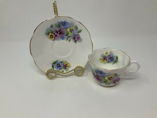 Vintage Rosina Fine Bone China England Pansies Tea Cup And Saucer 2