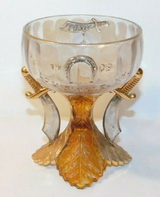 Rare 1909 Syria Masonic Masons Louisville Ky Pittsburgh Pa Figural Glass Goblet