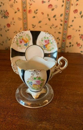 Hand Painted Japanese Teacup Black And White Pattern