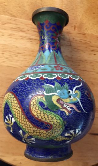 Antique Chinese Copper Cloisonne Dragons Vases W/ Some Dents
