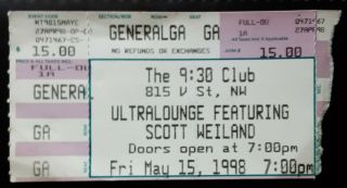 Scott Weiland Of Stp 5/15/98 Ultralounge 9:30 Club Concert Ticket Stub Rare