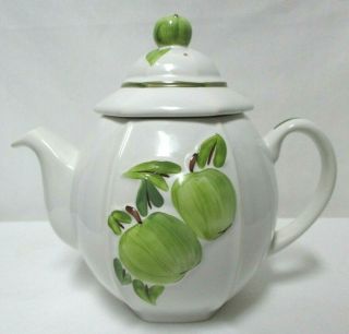 CARLTON WARE England GREEN APPLES 3 - D TEAPOT with Strainer Ceramic RARE 3