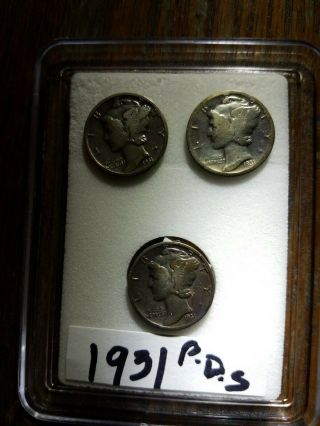 1931 - P,  D,  S,  Mercury Dimes,  Circulated,  Rare Dates,  Silver
