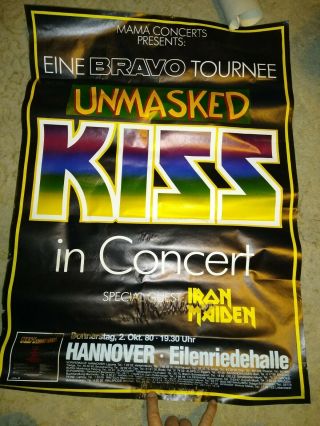 Vintage 1980 Mega Rare Kiss Concert Poster From Germany Iron Maiden Opening