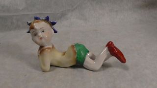 Vintage Ceramic Elf Pixie Figurine Laying Down Cute Colors Rare And Extra Specia