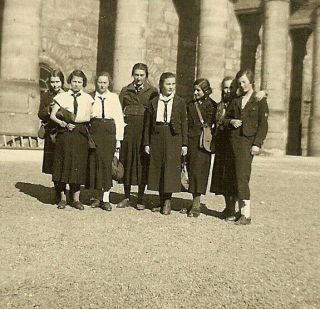 Rare Group Of Female German Uniformed Bdm Girls Posed On Street