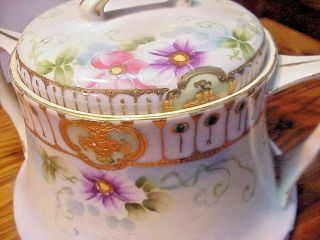 ANTIQUE HAND PAINTED BISCUIT JAR WITH LID= VERY PRETTY 2