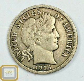 1914 - D 10c Barber Dime Xf Denver Silver Key Date Rare Liberty Head Coin
