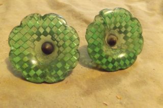 Pair Antique Reverse Checkered Paint On Glass Flower Curtain Pin Tie Backs 1/75 "