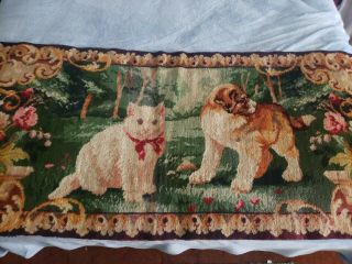 Lovely Vintage Tapestry Rug Kitty Cat & Pup 60” X 27 "