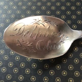 Delphos Ohio Silver Souvenir Teaspoon Monogram “una ‘08” National Silver Co.
