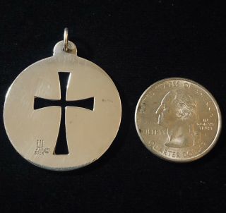 James Avery Large Rare 925 Sterling Silver Round Disc Pendant W/ Cutout Cross