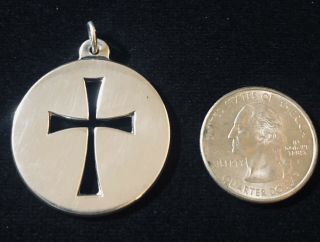 James Avery Large Rare 925 Sterling Silver Round Disc Pendant w/ Cutout Cross 2