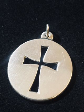 James Avery Large Rare 925 Sterling Silver Round Disc Pendant w/ Cutout Cross 3